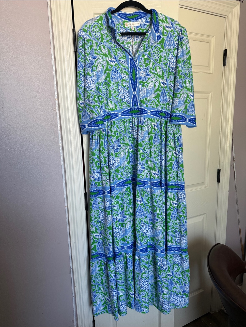 Jude Connally NWT Blue Green Paisley Maxi Dress Large Resort Vacation